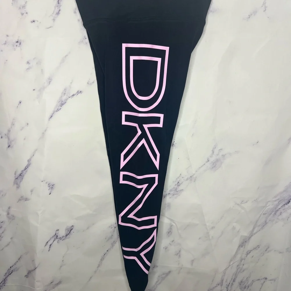 DKNY Logo Capri Black Leggings Sz S - Picture 2 of 4